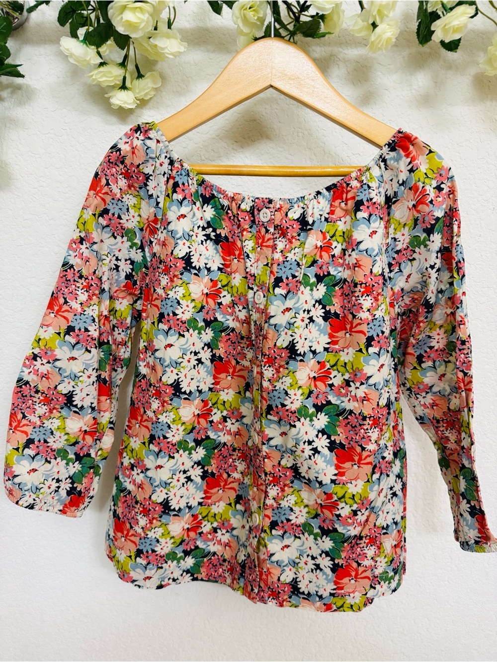 GAP • Girls 8 Floral Cotton Blouse Balloon Sleeve Boho Peasant Top